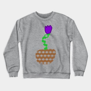 Purple Flower with Checkered Pattern Crewneck Sweatshirt